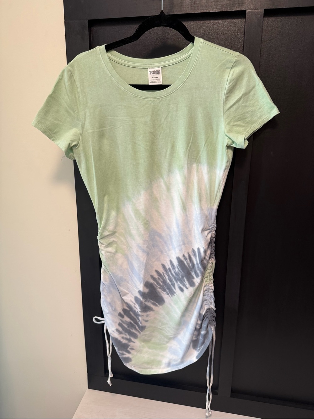 Victoria Secret PINK Tie-Dye Ruched Side Tee Dress - Mint & White